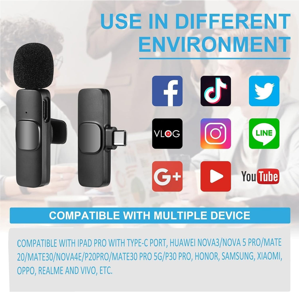 K9 Wireless Lavalier Microphone | Plug & Play Type-C & iOS | 48kHz CD Quality | NextSity