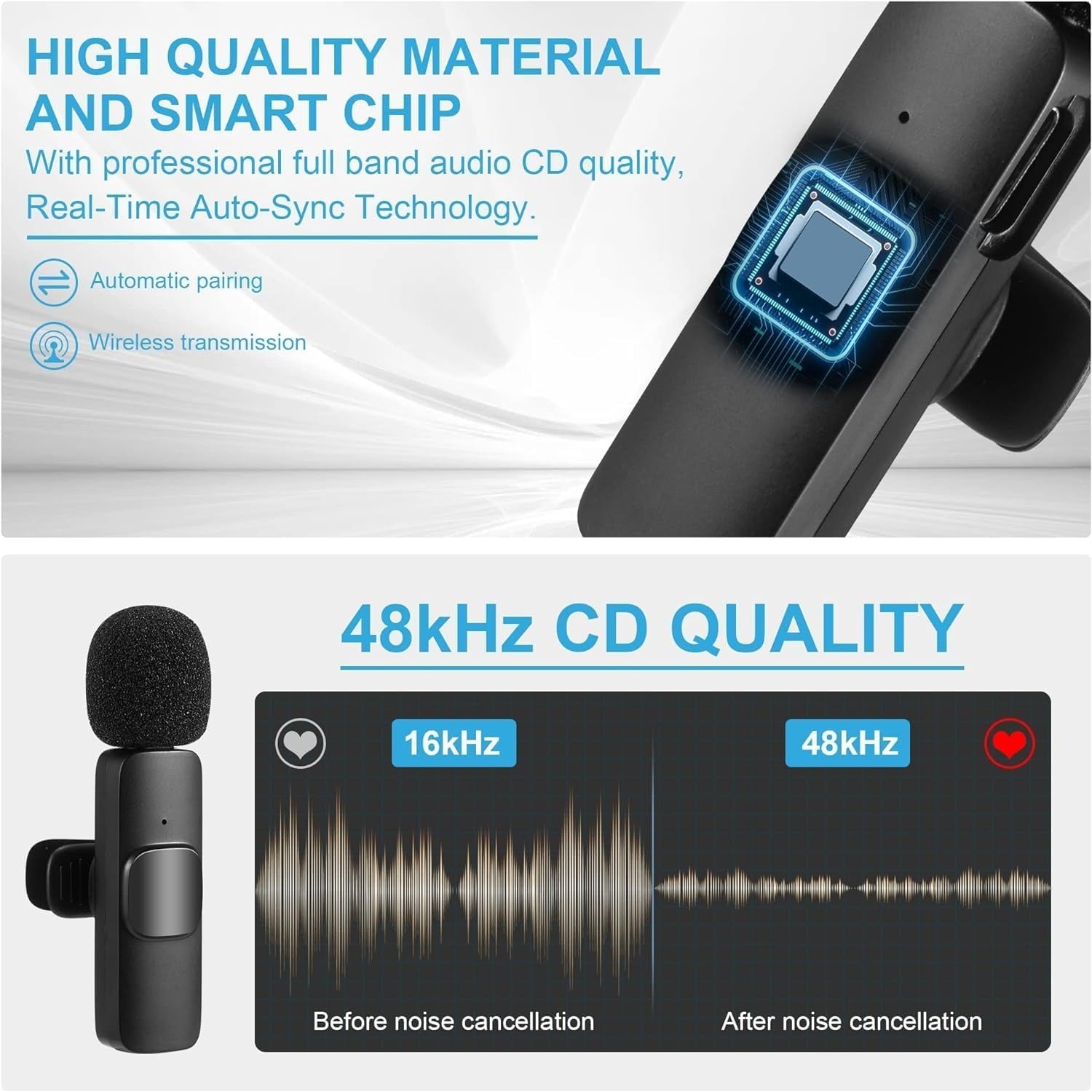 K9 Wireless Lavalier Microphone | Plug & Play Type-C & iOS | 48kHz CD Quality | NextSity