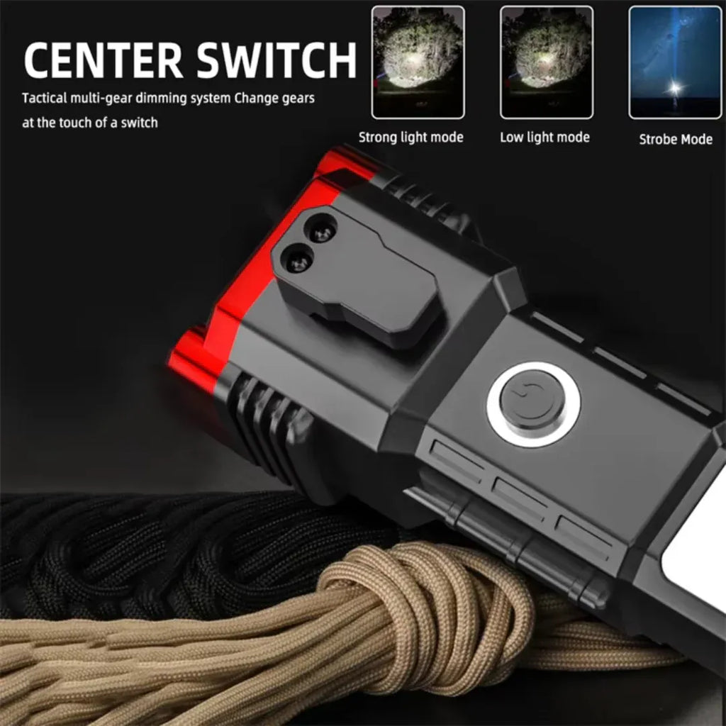 High Power LED Torch Light Rechargeable Flashlight With Tactical Hammer And Power Bank (Random Color)