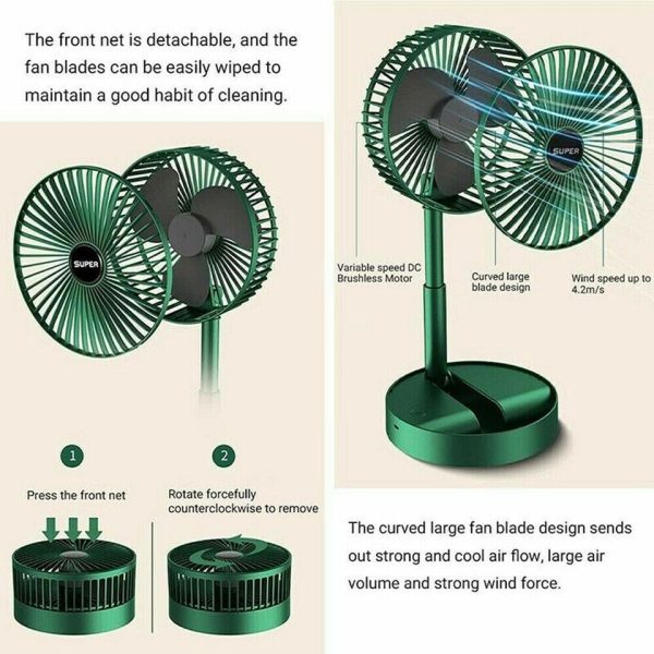 Rechargeable Telescopic Folding Table Fan - 3-Speed Portable Desk Fan | NextSity