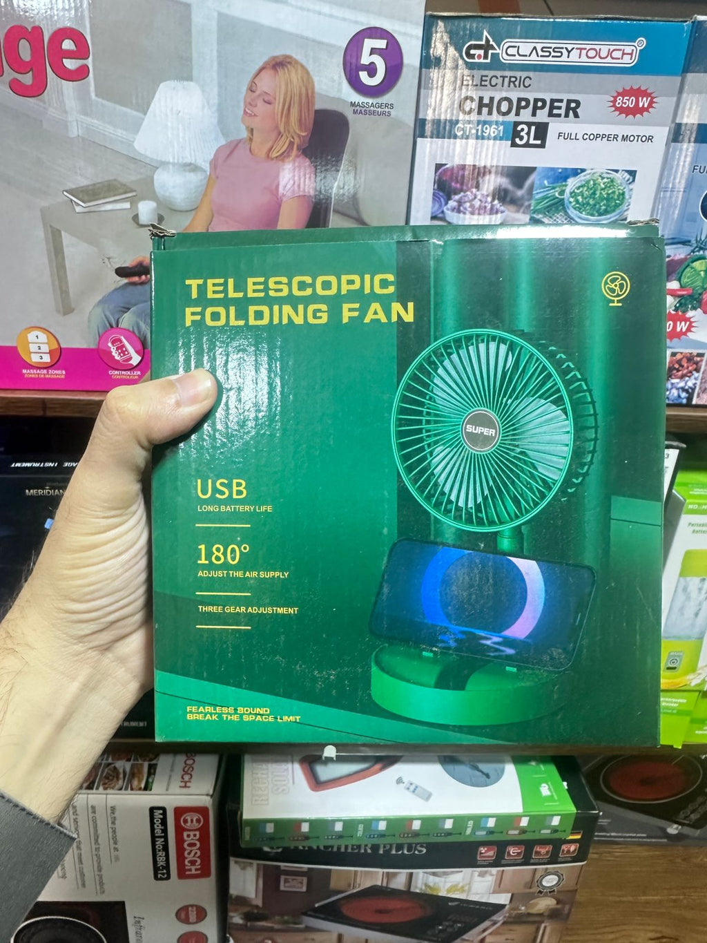 Rechargeable Telescopic Folding Table Fan - 3-Speed Portable Desk Fan | NextSity