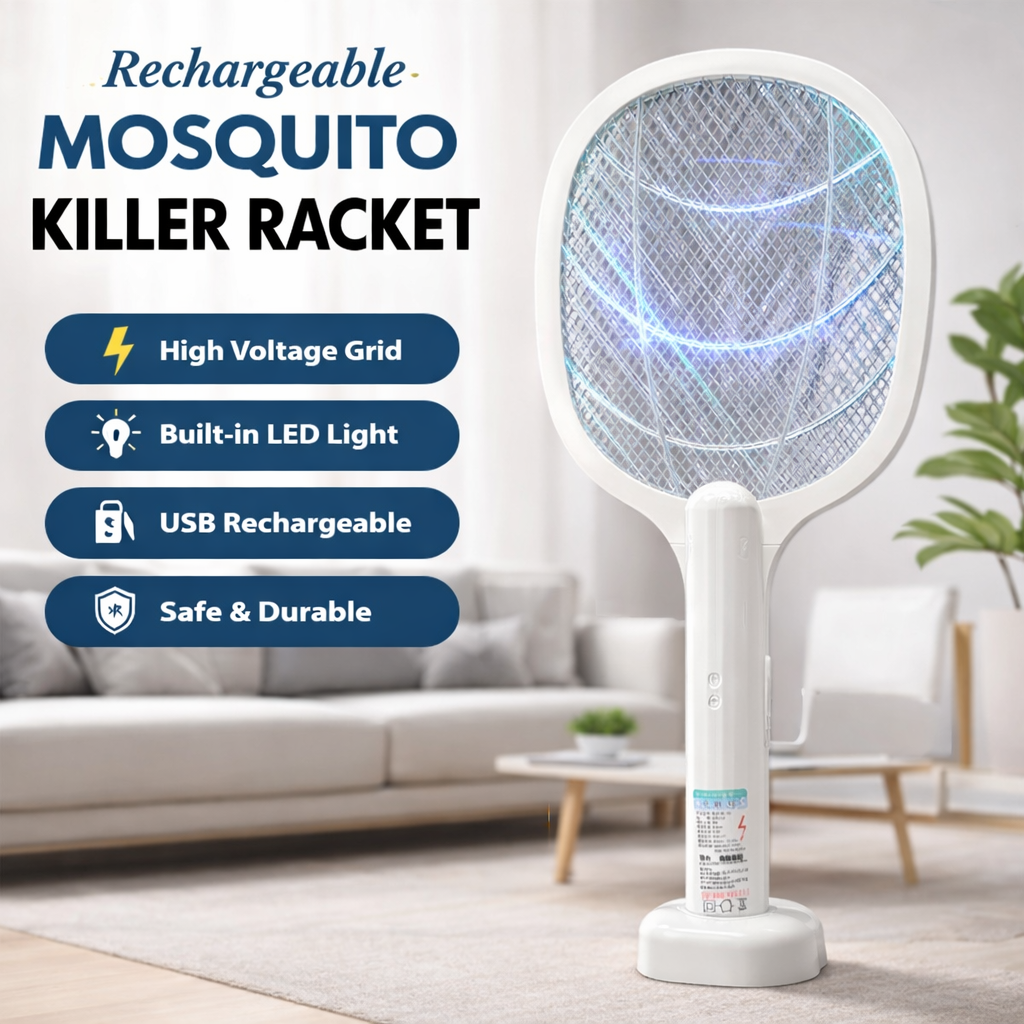Rechargeable Mosquito Racket With Stand | 2-in-1 Electric Insect Killer Bat | USB Rechargeable | Indoor & Outdoor