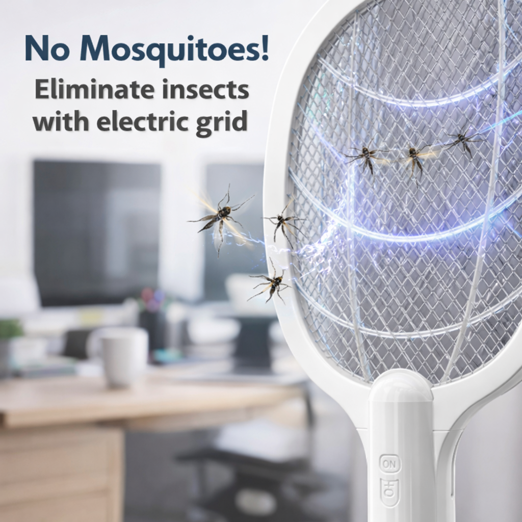 Rechargeable Mosquito Racket With Stand | 2-in-1 Electric Insect Killer Bat | USB Rechargeable | Indoor & Outdoor