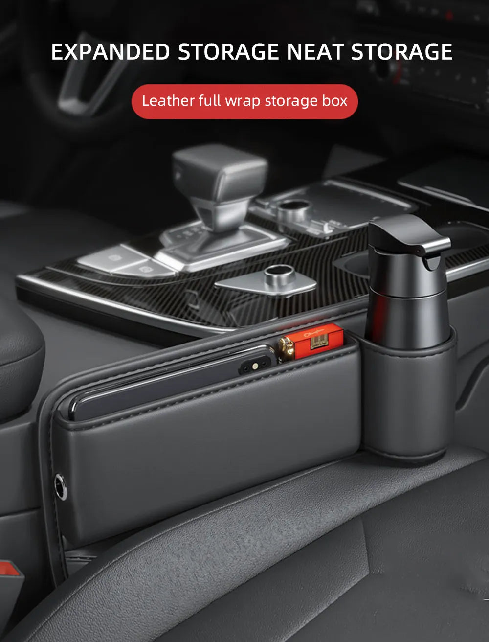 Pack of 2 - Multifunction Car Seat Gap Filler Premium Leather Organizer