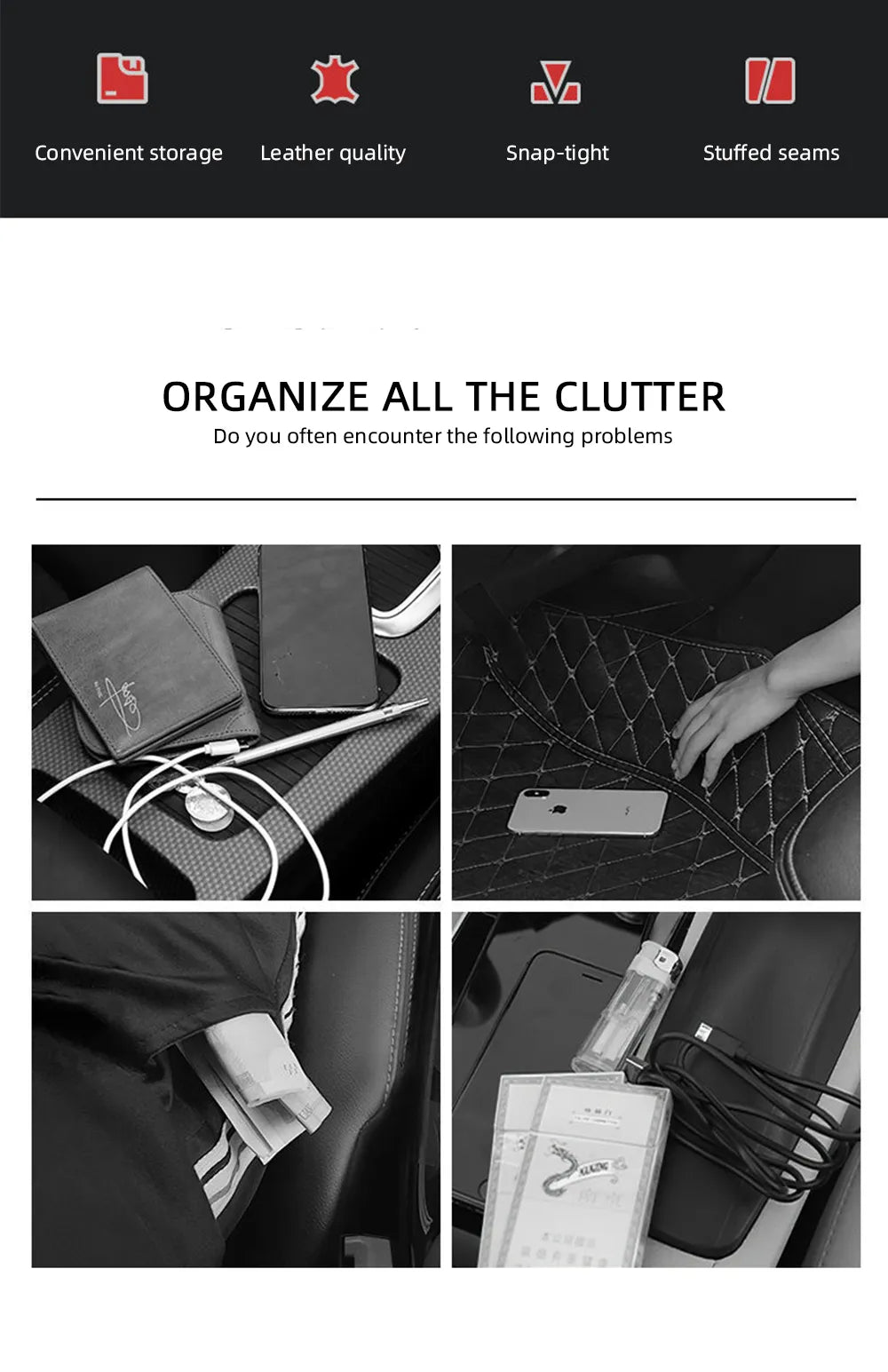 Pack of 2 - Multifunction Car Seat Gap Filler Premium Leather Organizer