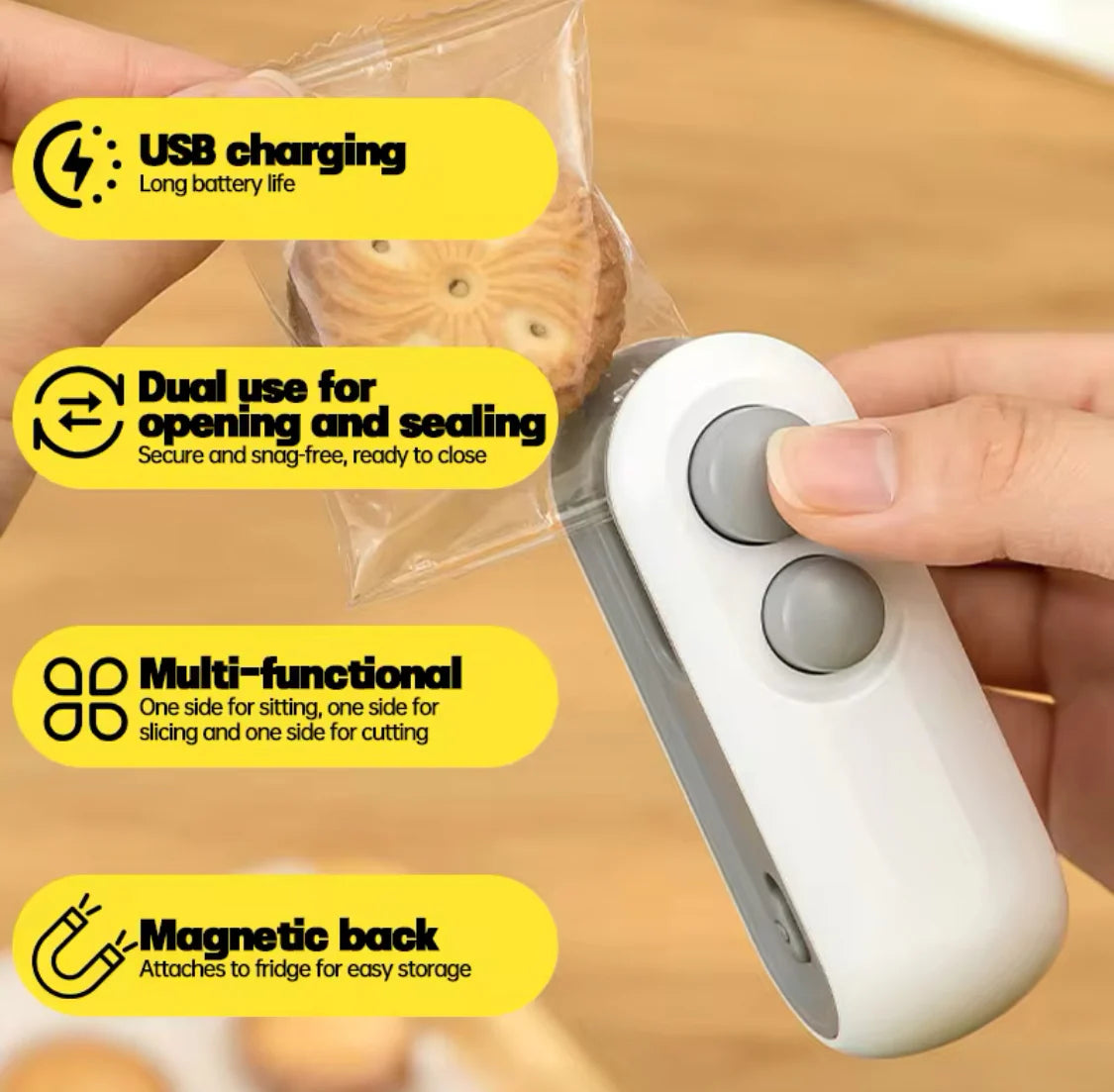 Rechargeable 2-in-1 Bag Sealer & Cutter - Mini Heat Sealer for Food Storage
