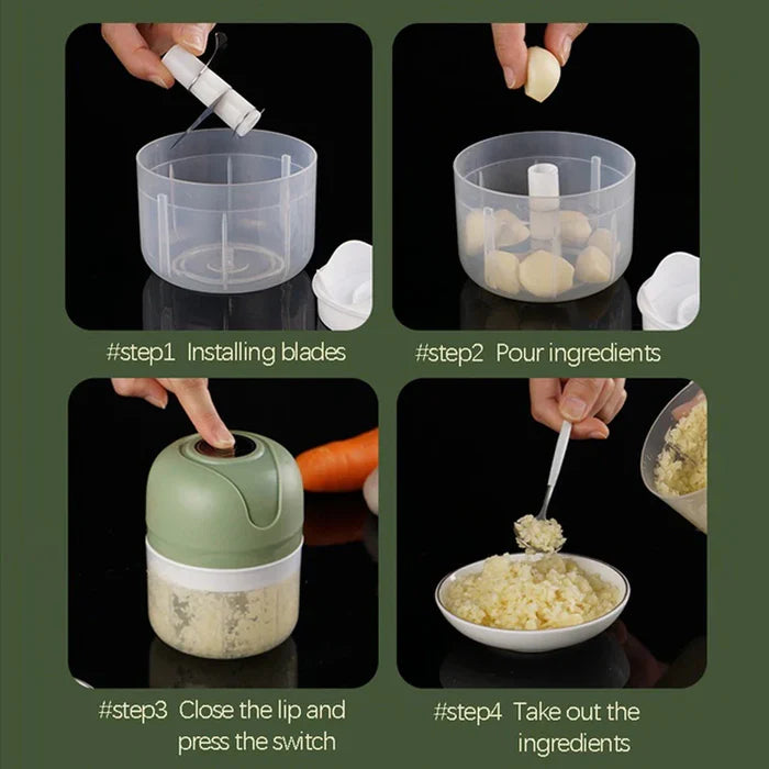 Electric Mini Garlic Chopper - Portable Food Processor for Kitchen