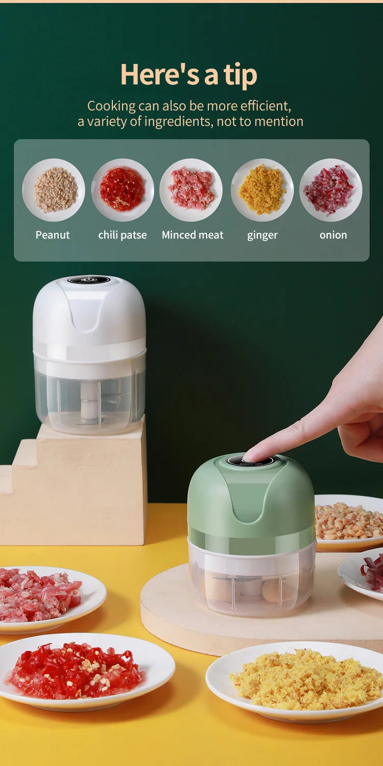 Electric Mini Garlic Chopper - Portable Food Processor for Kitchen