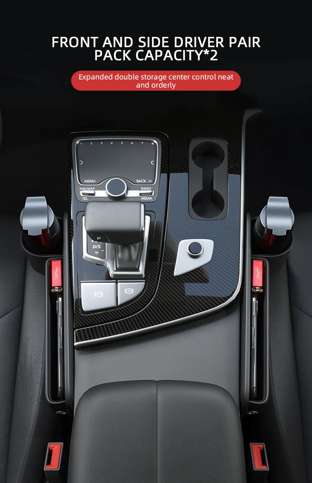 Pack of 2 - Multifunction Car Seat Gap Filler Premium Leather Organizer