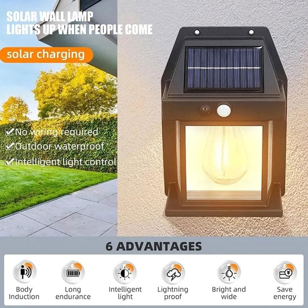 Solar Tungsten Filament Wall Lamp with Motion Sensor | Outdoor Waterproof Garden Light (KT-666)