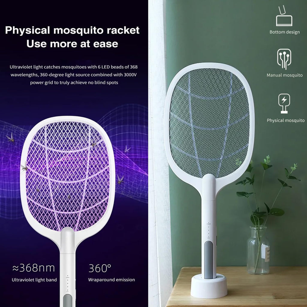 Rechargeable Mosquito Racket With Stand | 2-in-1 Electric Insect Killer Bat | USB Rechargeable | Indoor & Outdoor