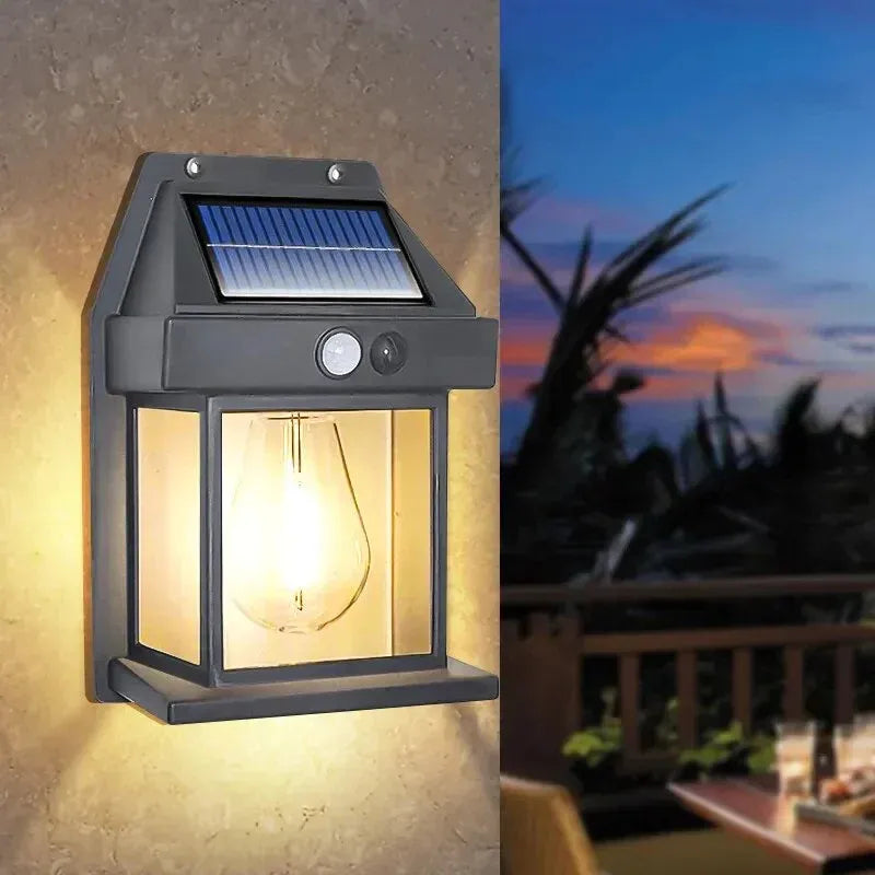 Solar Tungsten Filament Wall Lamp with Motion Sensor | Outdoor Waterproof Garden Light (KT-666)