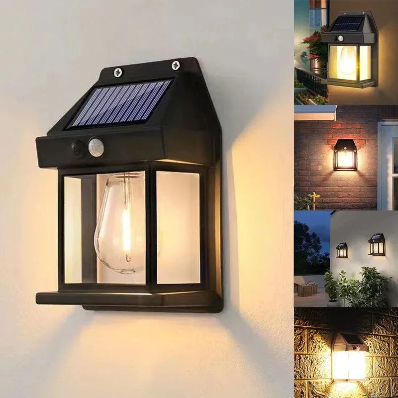 Solar Tungsten Filament Wall Lamp with Motion Sensor | Outdoor Waterproof Garden Light (KT-666)