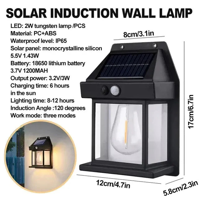 Solar Tungsten Filament Wall Lamp with Motion Sensor | Outdoor Waterproof Garden Light (KT-666)